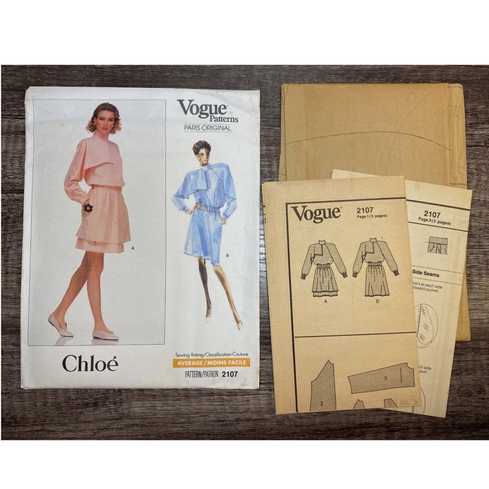 Vintage Vogue Paris Original 2107 Designed By Chloe Ladies Dress Size6-8-10 UNCU